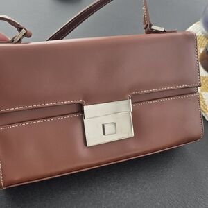 Brown Faux Leather Handbag with Silver Clasp
